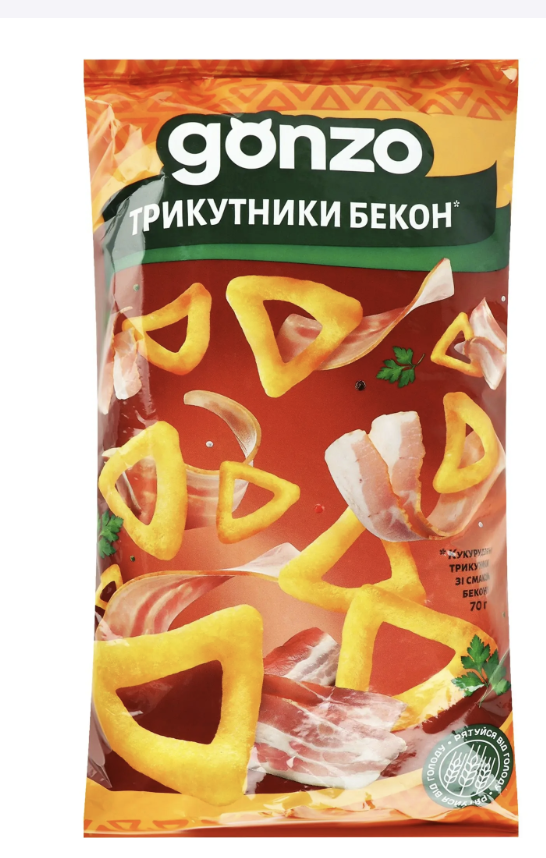 Снек Gonzo 70г Кукурудзяні трикутники смак бекону